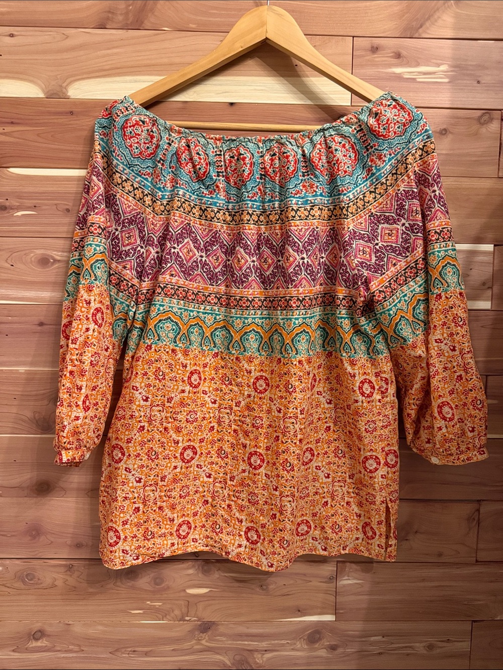 Lauren Ralph Lauren Orange Teal Printed Midi Skirt and matching Blouse - Picture 8 of 10